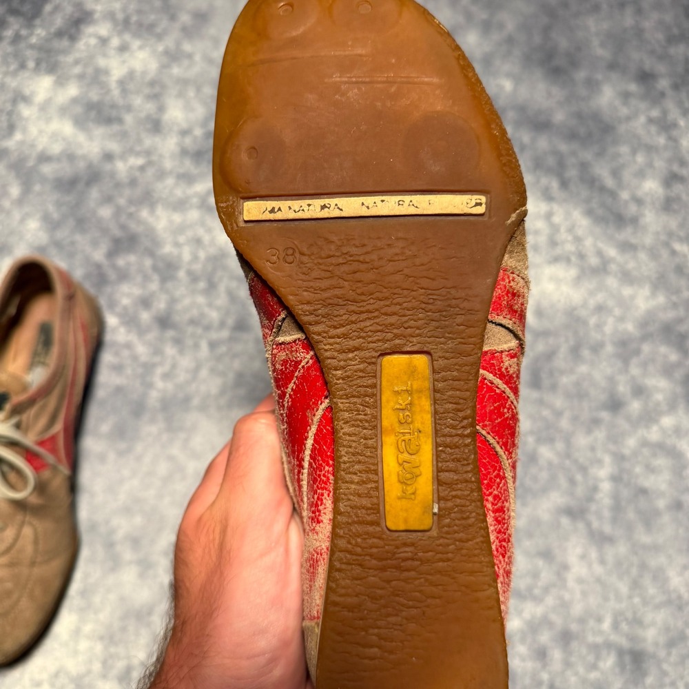 Kowalski Tan Suede Red Stripe Low Top Sneakers Made in Spain EU 38 - Picture 7 of 8